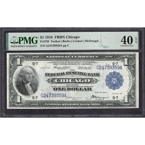 1918 $1 Chicago FRBN PMG 40EPQ