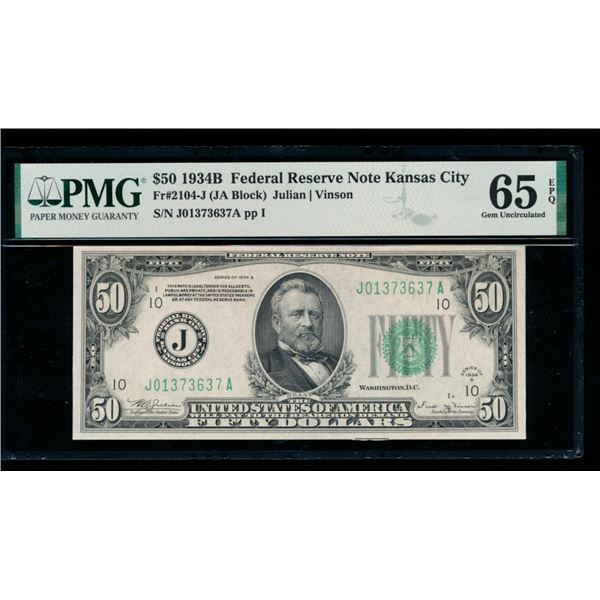 1934B $50 Kansas City FRN PMG 65EPQ