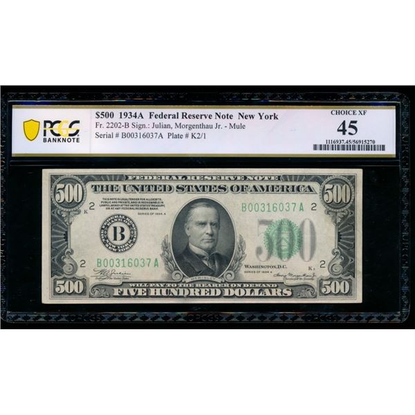 1934A $500 New York FRN PCGS 45
