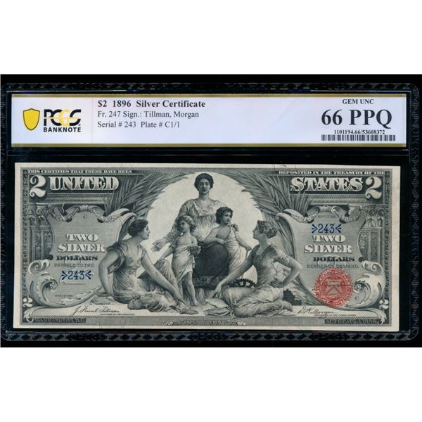 1896 $2 Educational Silver Certificate PCGS 66PPQ