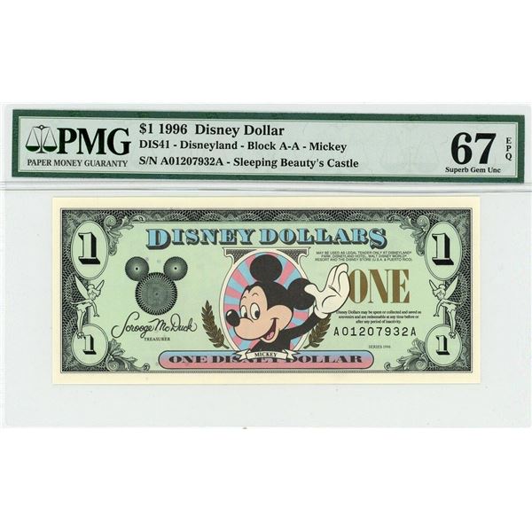 1996 $1 Mickey Disney Dollar PMG 67EPQ
