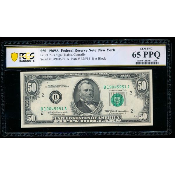 1969A $50 New York FRN PCGS 65PPQ