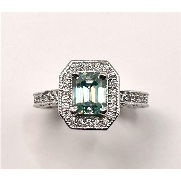 14KT White Gold Plated 2.35 Ct Lab Simulated Paraiba Tourmaline Ring