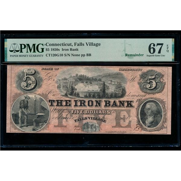 1850s $5 Falls Village CT Obsolete PMG 67EPQ