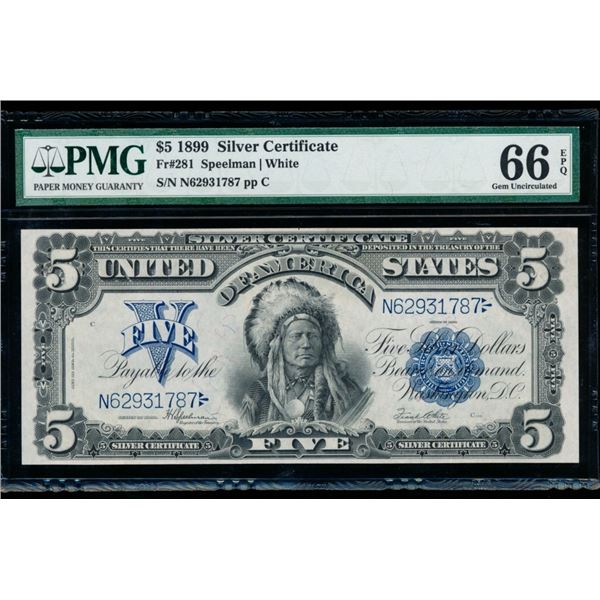 1899 $5 Chief Silver Certificate PMG 66EPQ