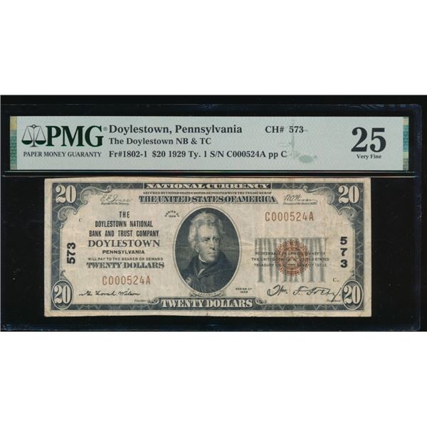 1929 $20 Doylestown PA National PMG 25