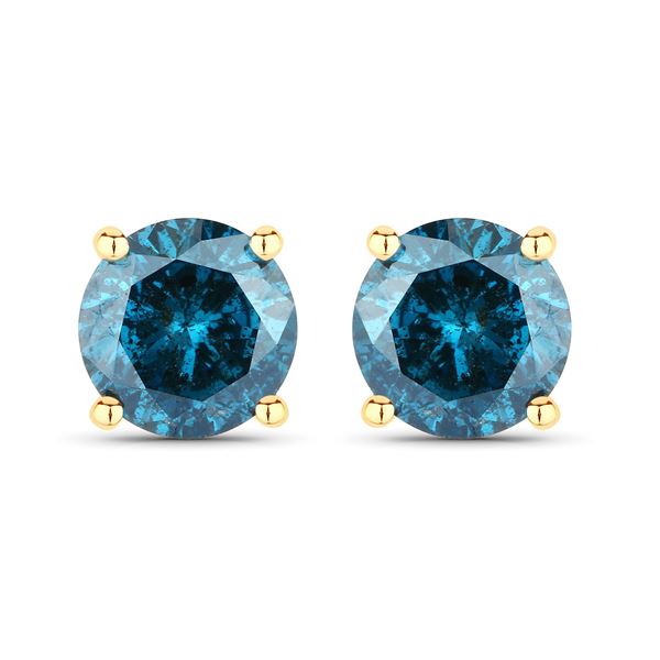 14KT Yellow Gold 0.81ctw Blue Diamonds Earrings