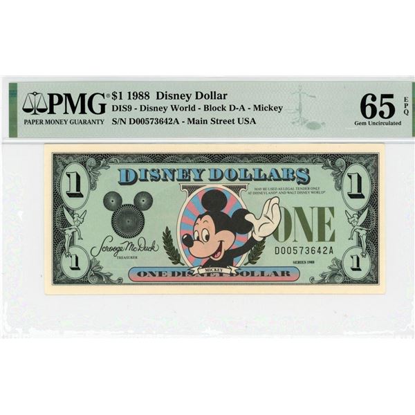 1988 $1 Mickey Disney Dollar PMG 65EPQ