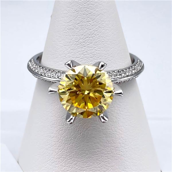 Plated 14KT White Gold 3 Ct VVs1 Ice Yellow Moissanite Ring