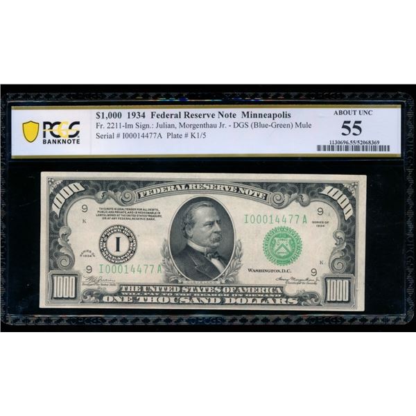 1934 $1000 Minneapolis FRN PCGS 55
