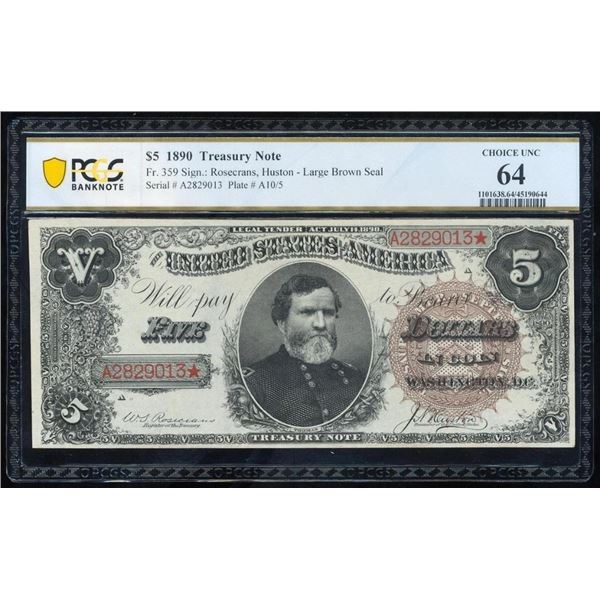 1890 $5 Treasury Note PCGS 64