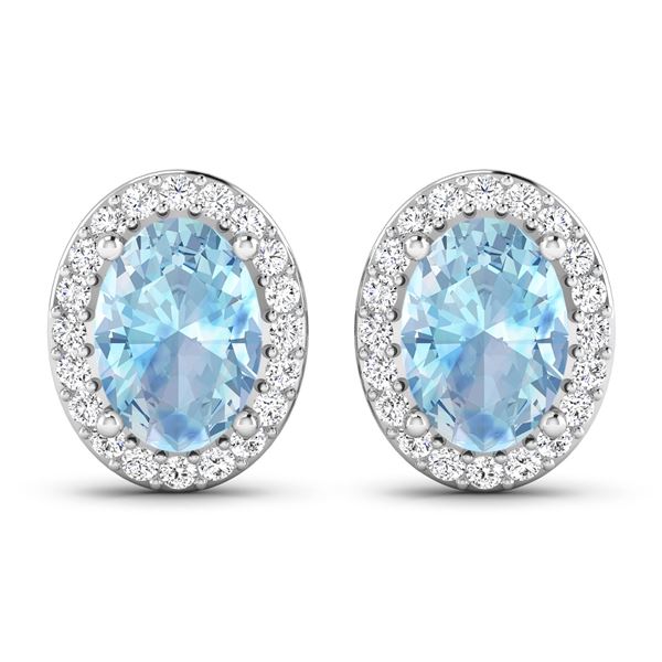 14KT White Gold 1.02ctw Aquamarine and Diamond Earrings