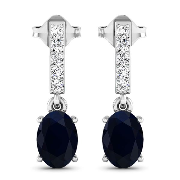 14KT White Gold 1.5ctw Blue Sapphire and Diamond Earrings