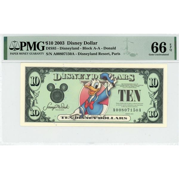 2003 $10 Donald Disney Dollar PMG 66EPQ