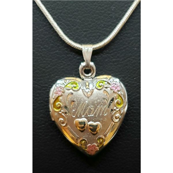 Sterling Silver Mom Heart Locket Necklace
