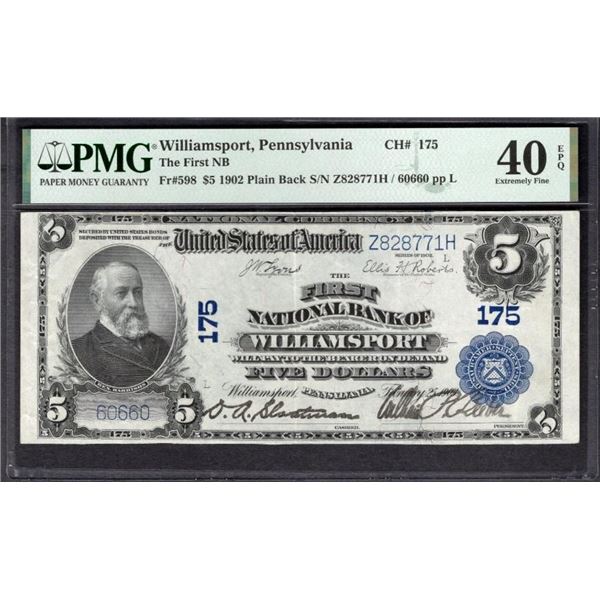1902 $5 Williamsport PA National PMG 40EPQ