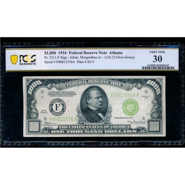 1934 $1000 Atlanta FRN PCGS 30