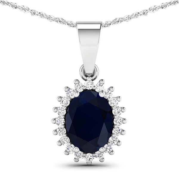 14KT White Gold 1.3ctw Blue Sapphire and Diamond Pendant