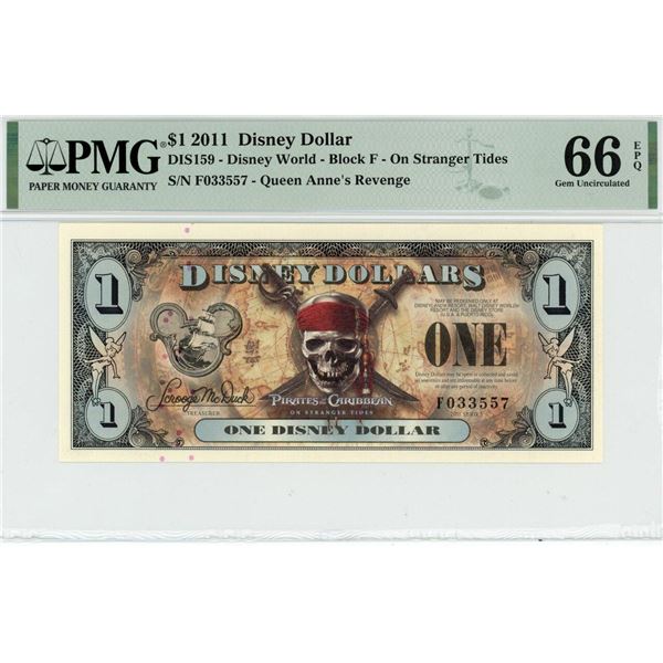 2011 $1 Stranger Tides Disney Dollar PMG 66EPQ