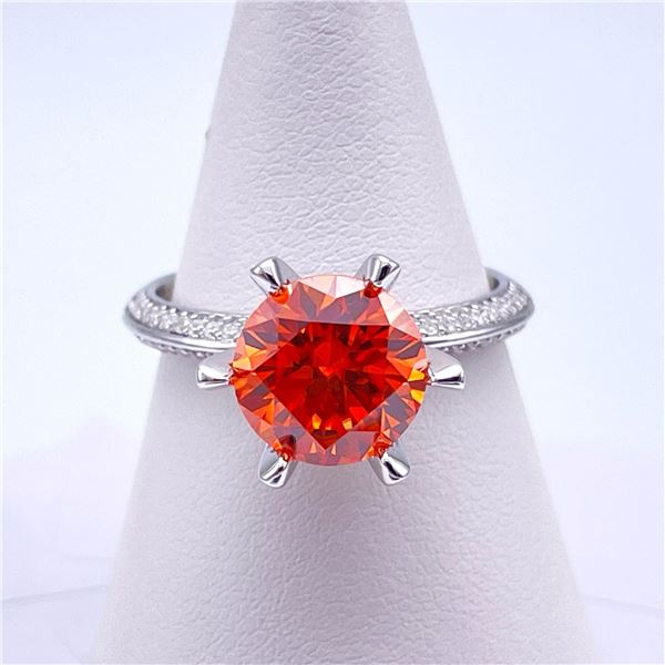 Plated 14KT White Gold 3 Ct VVs1 Bright Orange Moissanite Ring