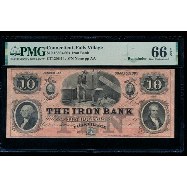 1850s $10 Falls Village CT Obsolete PMG 66EPQ