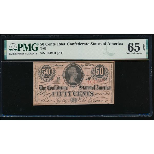 50 Cent 1863 T-63 Confederate PMG 65EPQ