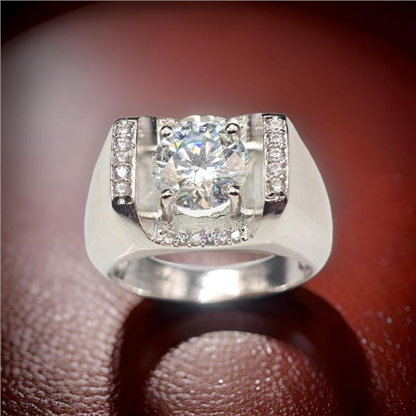 Men's Huge Sparkling 3.45 Ct Fire Moissanite Ring