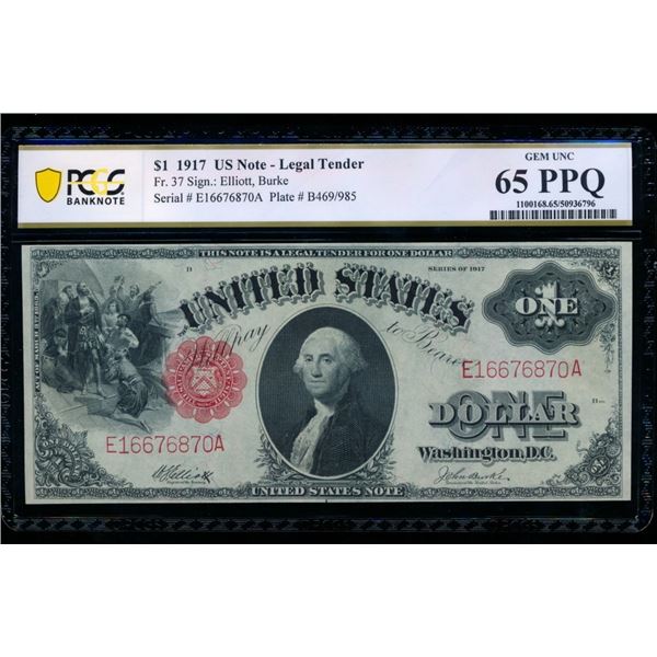 1917 $1 Legal Tender Note PCGS 65PPQ
