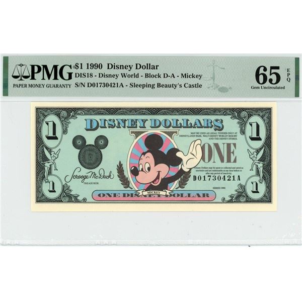 1990 $1 Mickey Disney Dollar PMG 65EPQ