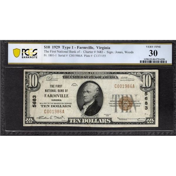 1929 $10 Farmville VA National PCGS 30