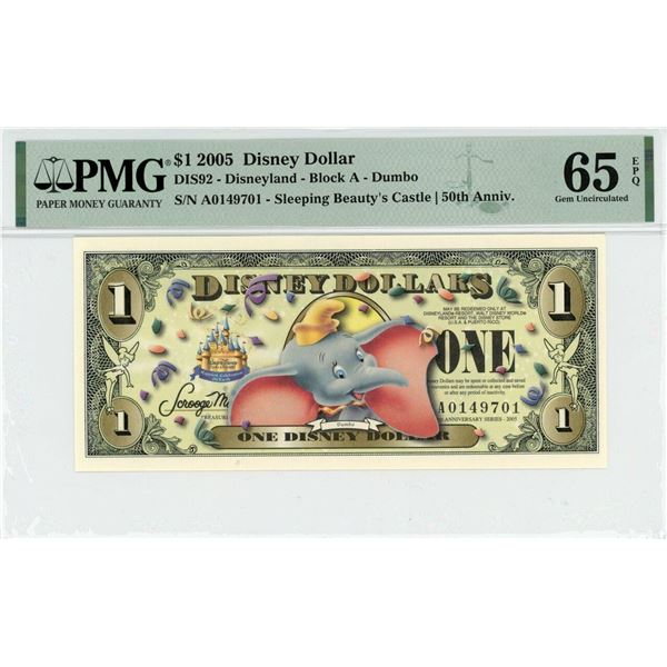 2005 $1 Dumbo Disney Dollar PMG 65EPQ