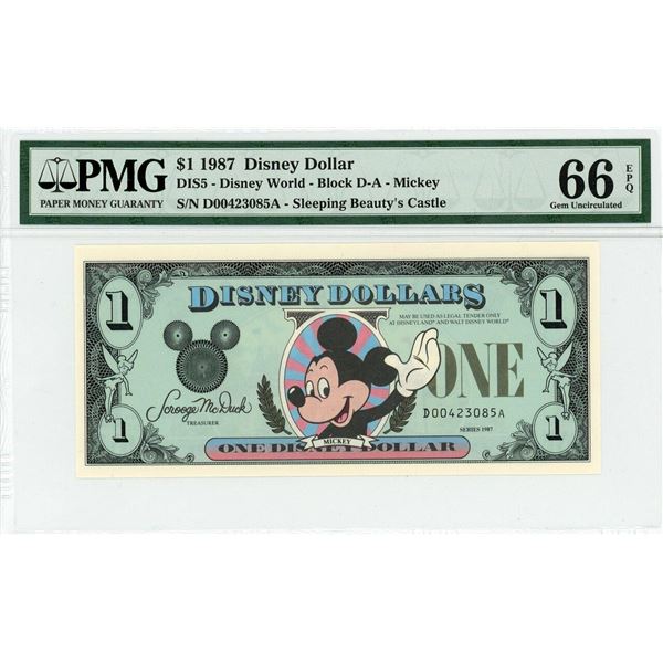 1987 $1 Mickey Disney Dollar PMG 66EPQ