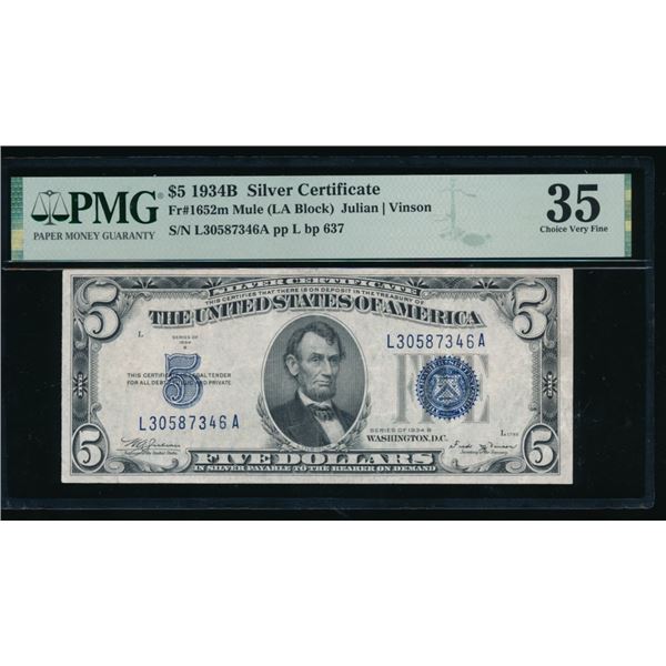 1934B $5 Silver Certificate PMG 35