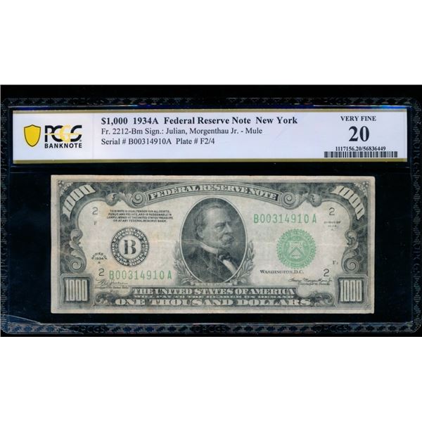 1934A $1000 New York FRN PCGS 20