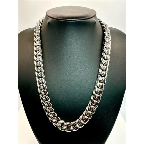 203.5 Gram 14 Kt White Gold Plate Cuban Link Chain Necklace