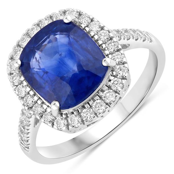 18KT White Gold 4.35ct Blue Sapphire and Diamond Ring