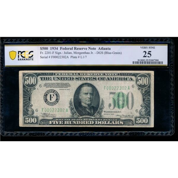 1934 $500 Atlanta FRN PCGS 25