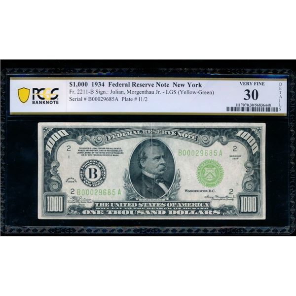 1934 $1000 New York FRN PCGS 30
