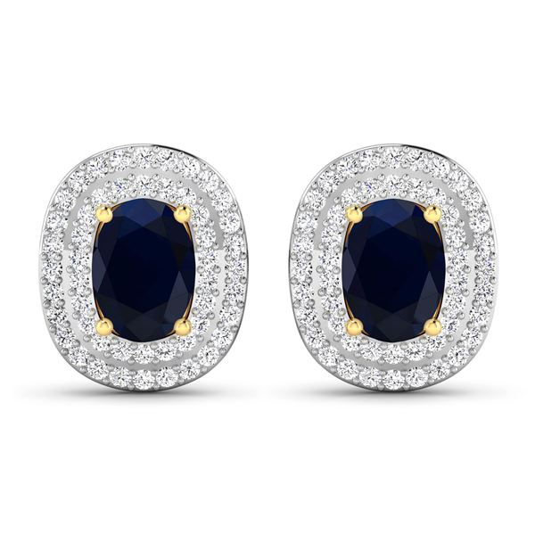 14KT Yellow Gold 1.5ctw Blue Sapphire and Diamond Earrings