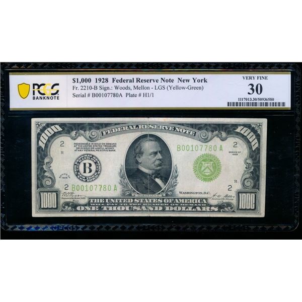 1928 $1000 New York FRN PCGS 30