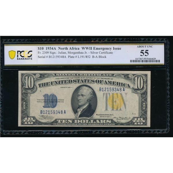 1934A $10 N Africa Silver Certificate PCGS 55