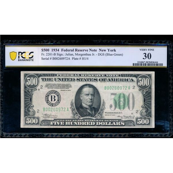 1934 $500 New York FRN PCGS 30