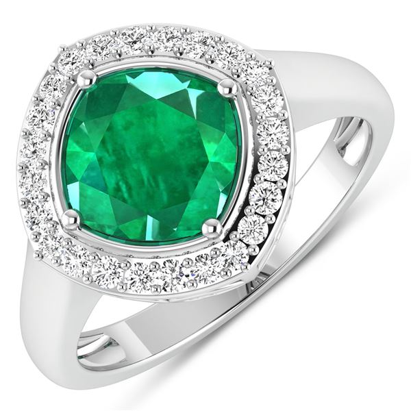 14KT White Gold 2.07ctw Zambian Emerald and Diamond Ring