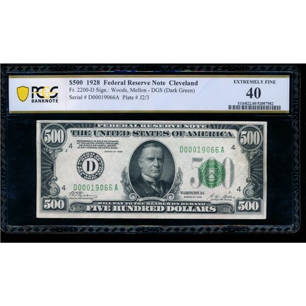 1928 $500 Cleveland FRN PCGS 40