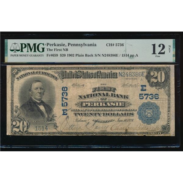 1902 $20 Perkasie PA National PMG 12NET