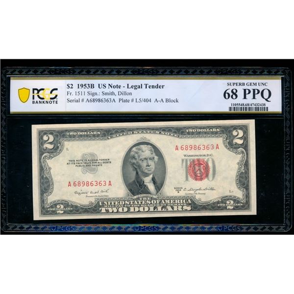 1953B $2 Legal Tender Note PCGS 68PPQ