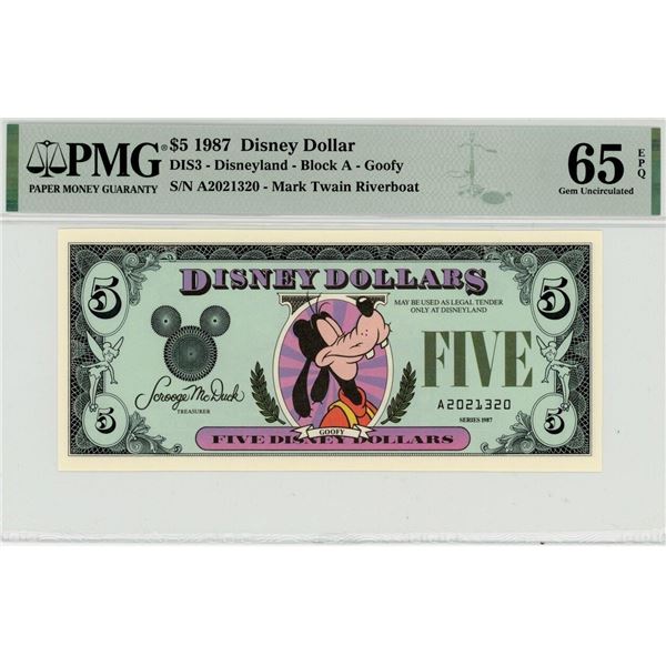 1987 $5 Goofy Disney Dollar PMG 65EPQ