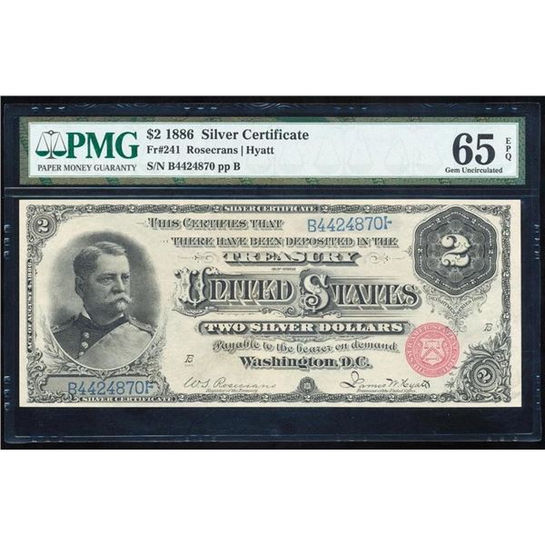 1886 $2 Silver Certificate PMG 65EPQ