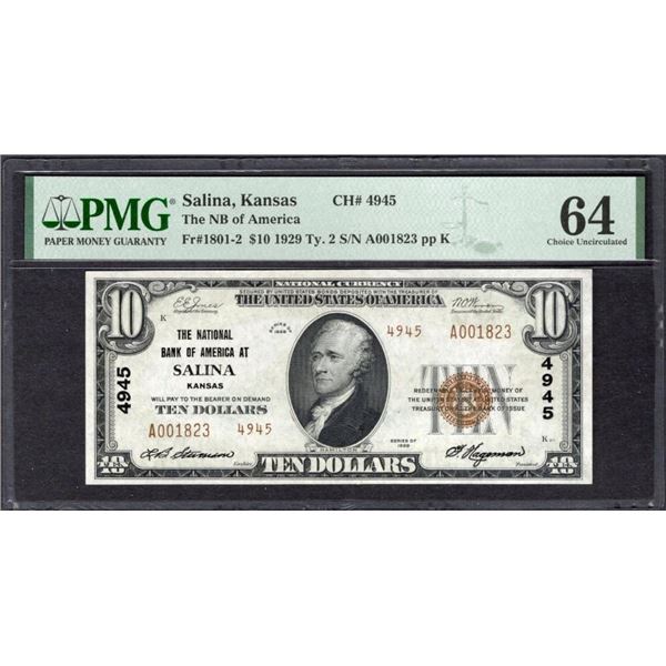1929 $10 Salina KS National PMG 64