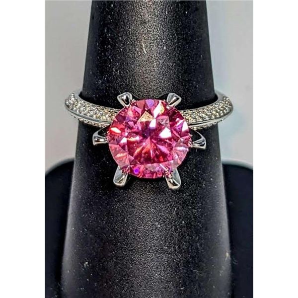 Ladies Sparkling 5 Ct Bright Pink Simulated Lab Diamond Ring